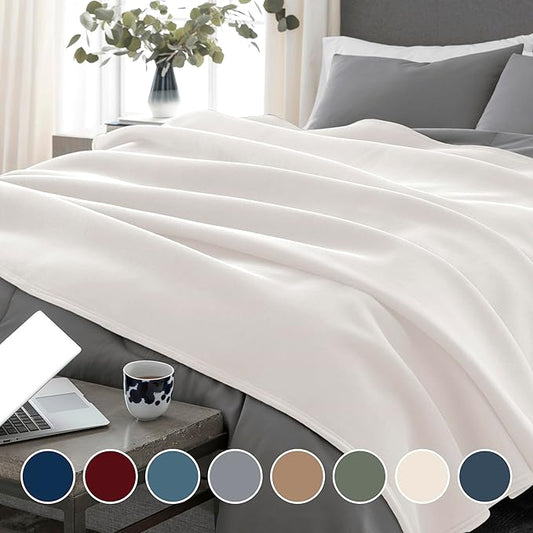 Vellux 1B07039 Original Insulating Core Hotel Style Solid blanket Machine Washable Soft Cozy Warm Pet Friendly Bed Sofa Blankets, King, Ivory