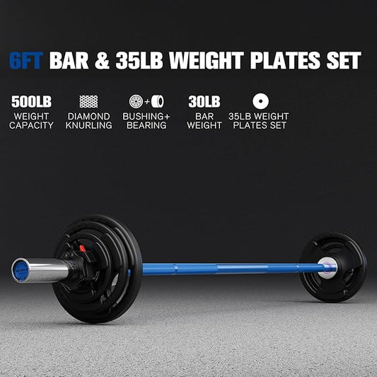 RitFit Barbell Weight Set - 4/6FT Olympic Barbell with Weight Plates (55-275LB Total) - Weightlifting Equipment for Squats, Curls, Deadlifts, Presses, Hip Thrusts