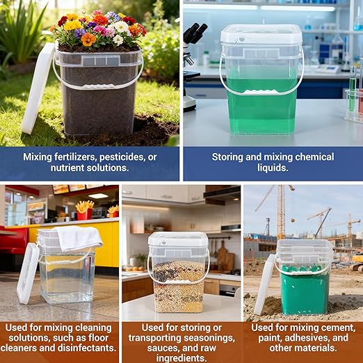 ASEVAT Square 3.5 Gallon Bucket with Lid, Clear Food Grade Storage Containers with Lids, Pail Container with Handle, Bucket for Cleaning Heavy-Duty Extra Durable BPA Free