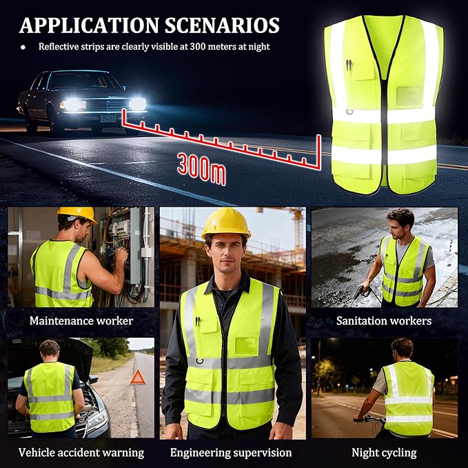 Custom Safety Vest with Logo, High Visibility Reflective Personalized Vest with Pockets for Men Women Construction