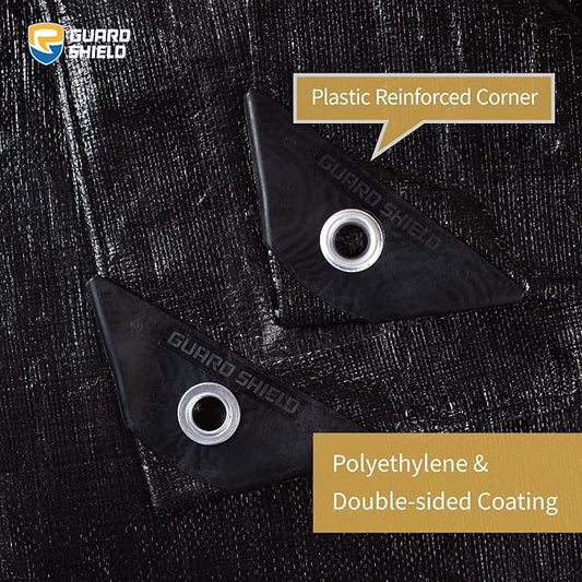 GUARD SHIELD Tarps Heavy Duty Waterproof 30x40 Feet Black Poly Tarp Cover Outdoor Thick UV Resistant Tarpaulin with Grommets 10mil