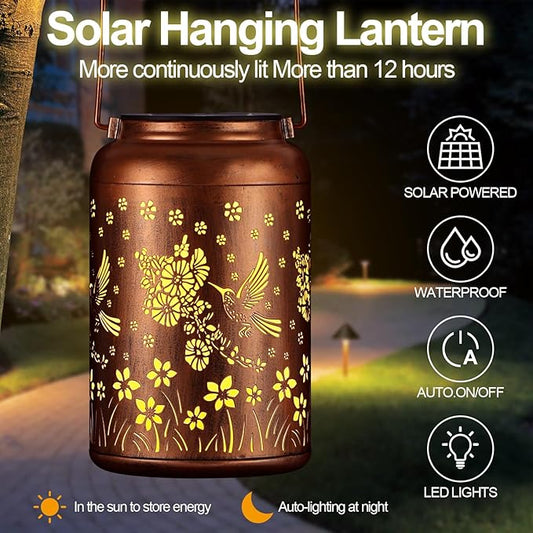Cardinal Solar Lanterns Outdoor Waterproof Garden Decor, Christmas Cardinal Birthday Gifts for Women Mom Grandma,Hanging Metal Solar Lanterns LED Decoration(02-Red Bird)