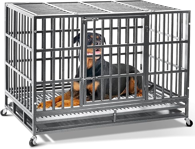 Oranland 48 inch Heavy Duty Indestructible Dog Crate,2025 New Upgraded Reinforced Baseplate for Large Dogs,XL Dog Crate for High Anxiety Dogs/Max Load Capacity 250lbs/Double Door with Wheels(Silver)
