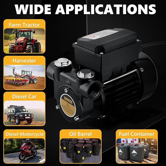 110V AC Diesel Oil Transfer Pump, 15GPM 60L/min, Self Priming Fuel Transfer Pump, Overheat Protection, Suitable for Diesel Kerosene Biodiesel Oil Mineral Oil.