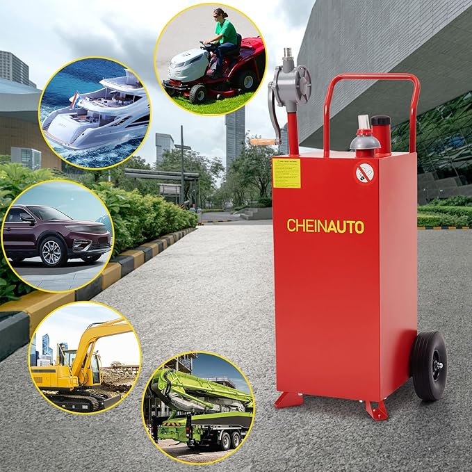 40 Gallon Fuel Caddy, Portable Gas & Diesel Storage Tank with Manual Pump, Fuel Caddy with 4 Wheels for Refueling Cars, Trucks, Lawn Mowers, ATVs, and Boats.