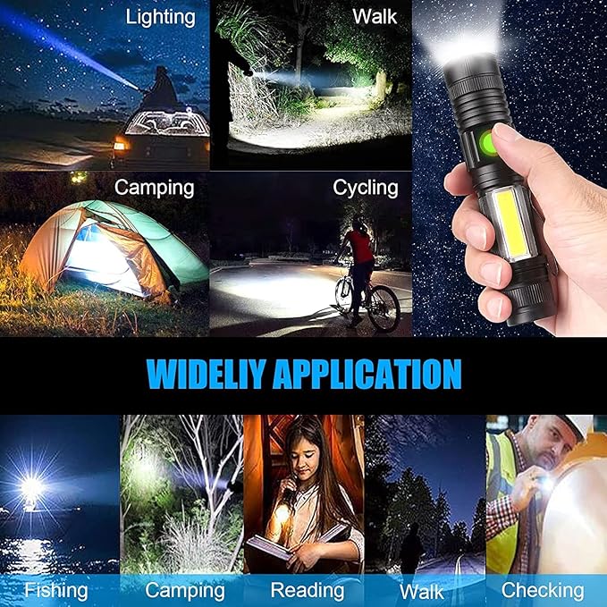 Hoxida Magnetic Flashlight USB Rechargeable, Super Bright LED Tactical Flashlight with Cob Sidelight, Waterproof, Zoomable Best Small LED Flashlight for Camping, Emergency Flashlights