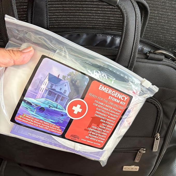 Emergency Storm Survival Kit – 15 Essentials (31 Total Pieces) Hurricane, Power Outage & Disaster Preparedness Supplies with Water, Electrolytes, First Aid, Flashlight & Blanket