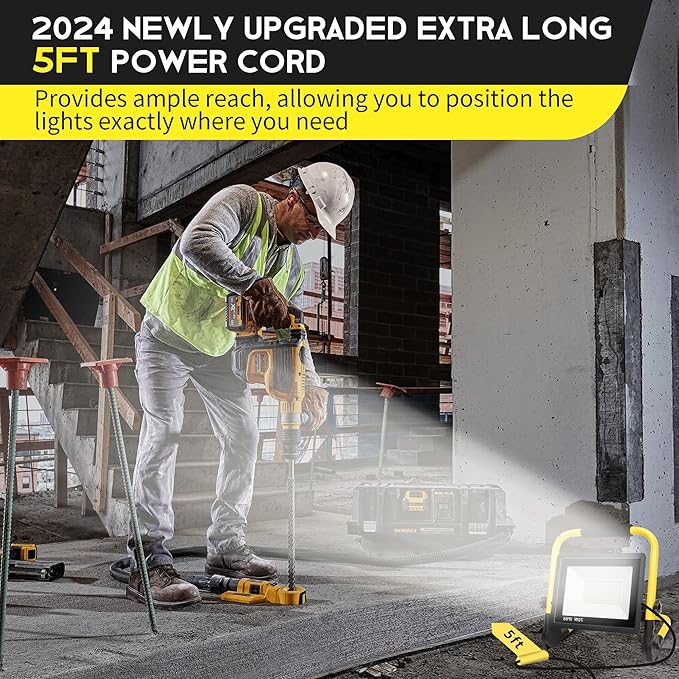 10000LM LED Work Light: Portable Work Light with 5FT Cord - IP66 Waterproof Flood Light for Outdoor Indoor Job Site Workshop Garage Construction Site Lighting, Gifts for Man