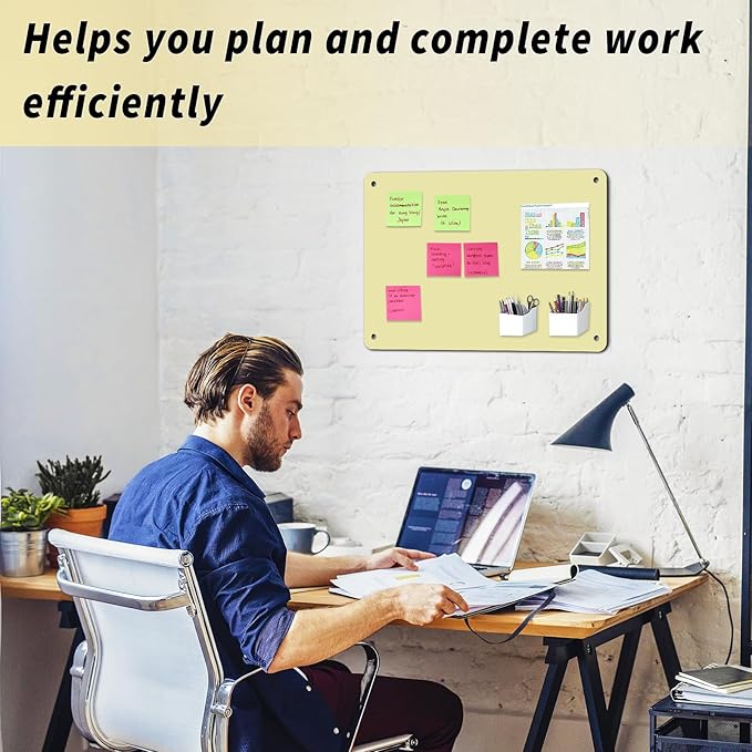 2Pack Magnetic Board 17.5" x 11.4" Magnet Bulletin Board is Suitable for displaying Notes, Photos,Magnetic Letters,Suitable for Walls, refrigerators, cabinets, etc(Yellow)