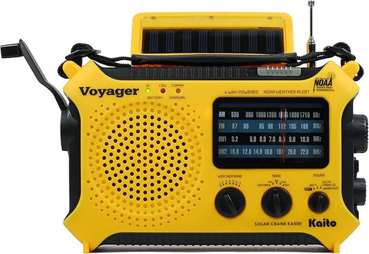 Kaito KA500 5-way Powered Solar Power,Dynamo Crank, Wind Up Emergency AM/FM/SW/NOAA Weather Alert Radio with Flashlight,Reading Lamp and Cellphone Charger, Yellow