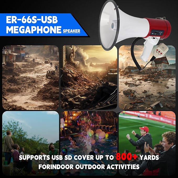 B S 50W Megaphone with Siren,Recording,SD Card,AUX Input for for Crowd Management,Emergencies