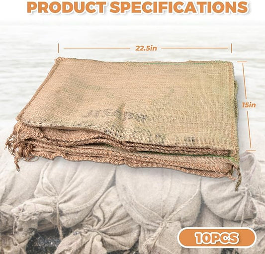 10-Pack Reusable Sandless Flood Barriers, 16x24 in Heavy-Duty Burlap Bags, Expands to 44 lbs for Home, Garage, Basement, or Tent Use