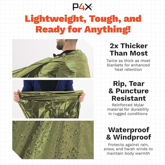 PREPARED4X Mylar Blankets 8 Pack - Waterproof Emergency Blanket - Rip and Tear Resistant Survivalist Gear - Emergency Thermal Blanket for Outdoor Survival