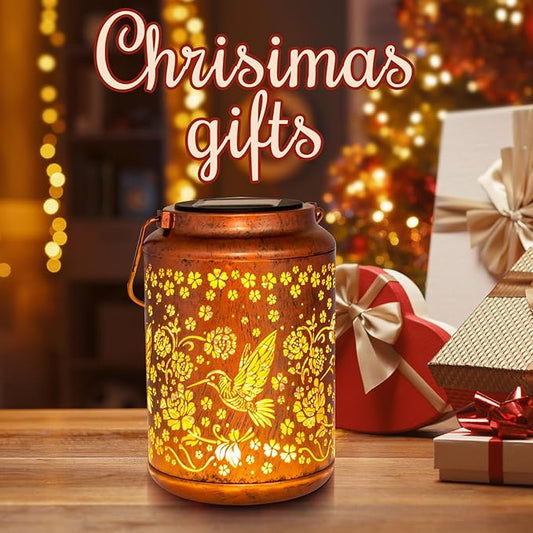 YISITEONE Hummingbird Outdoor Solar Lanterns, Garden Waterproof Metal Hanging Decor Lights for Patio Yard Pathway Lawn Front Porch, Birthday Gardening Gifts for Women Mom Grandma