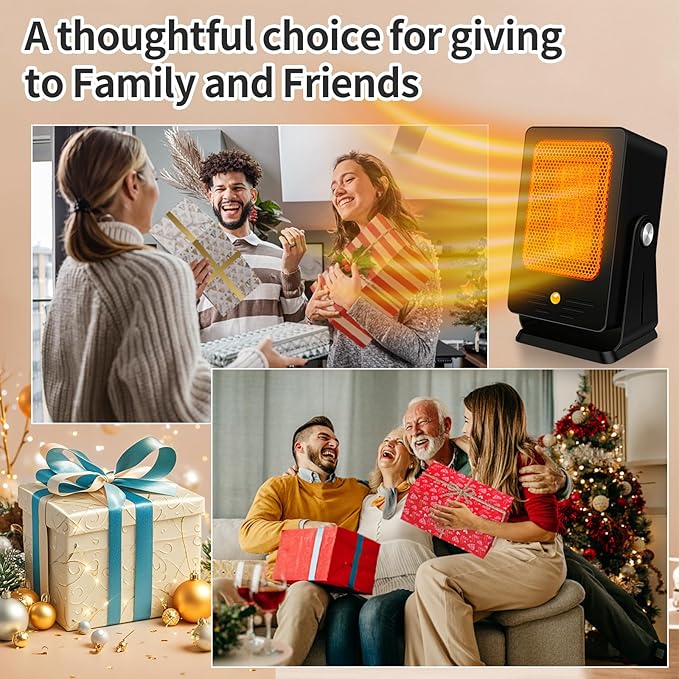 Space Heaters for Indoor Use,Desktop Small PTC Heater with 2s Fast Heating,Tip-Over&Overheat Protection,30°Adjustable Angle Portable Personal Electric Heater for Office,Bedroom,Garage,Dorm