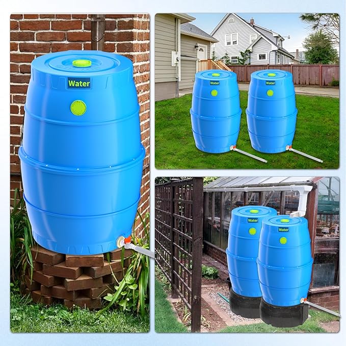 SQUEEZE master 50 Gallon Water Collection Barrel-Drinking Water Storage Barrel with Spigots-Emergency Water Supply System
