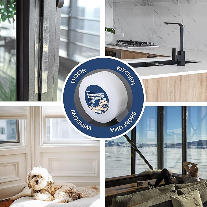 Heavy Duty Window Weather Sealing Tape - Transparent Window Tape for Winter and AC Insulation, No Mess Winter Window Seal Kit - 2 Inch Wide 90 FT Long