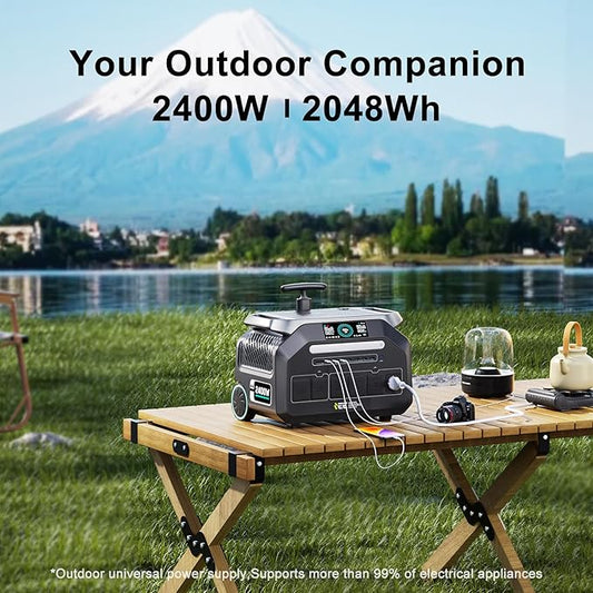 IEE P2400 Solar Generator with 2×200W Solar Panel, 2048Wh LiFePO4 (LFP) Battery Power Station 2400W AC Outlets (5000W Peak), 1800W AC Charging for Home Backup, Camping, RV, Emergencies
