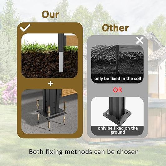MUPATER 60in H×78in W No Dig Wooden Privacy Screen, Outdoor Wall Suit for Hard Ground & Soil, 2 Way to Use, Outdoor Privacy Fence Panel with Aluminum Post, Air Conditioner Fence, Natural (2 Panels)
