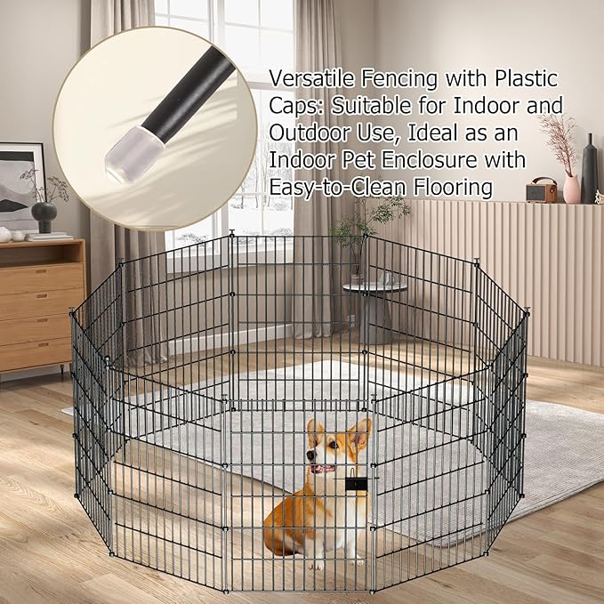 10 Panels Garden Fence Dog Fence Outdoor for Yard,24in H x 20ft L Rustproof Metal Fencing with Ground Stakes|No Dig Temporary Animal Proof Containment for Pets/Rabbits|Durable Patio Security Panels