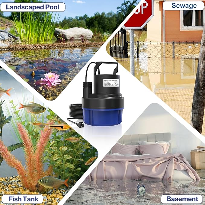 AgiiMan 2HP Submersible Water Pump, 3500GPH Portable Sump Pump for Pool Draining, Pool Cover Pump with 25FT Power Cord for Basements Pool Fountains Hot Tub Garden, Blue
