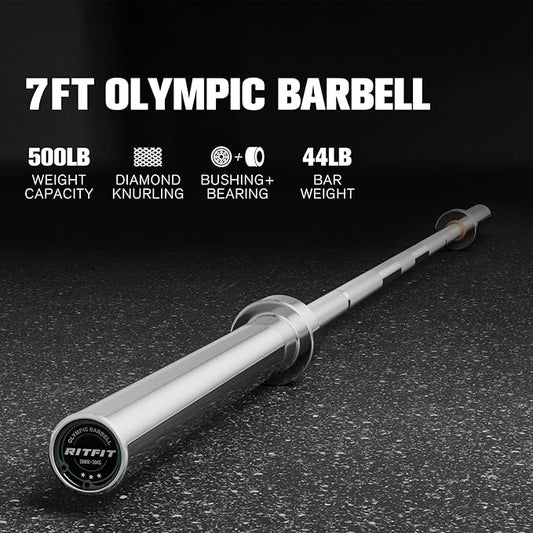 RITFIT 7FT Olympic Barbell for Strength and Weightlifting Training - 2 Inch Olympic Bar for Squat, Deadlift, Bench Press, Curl, Overhead Press - 500lbs/1000lbs/1500lbs Capacity
