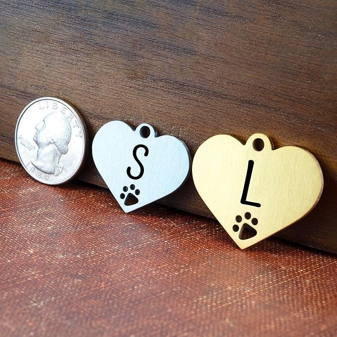 Ultra Joys Dog Tags Personalized for Pets - Hollow Paw Custom Pet ID Tag - Engraved Dog Tag for Small, Large Dogs - Large Heart in Gold