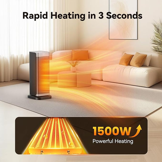 Space Heaters for Indoor Use, 1500W Electric Heater with Thermostat, 70° Oscillation, Remote Control, 3 Modes, 12H Timer, Portable Heater for Bedroom, Office, Home