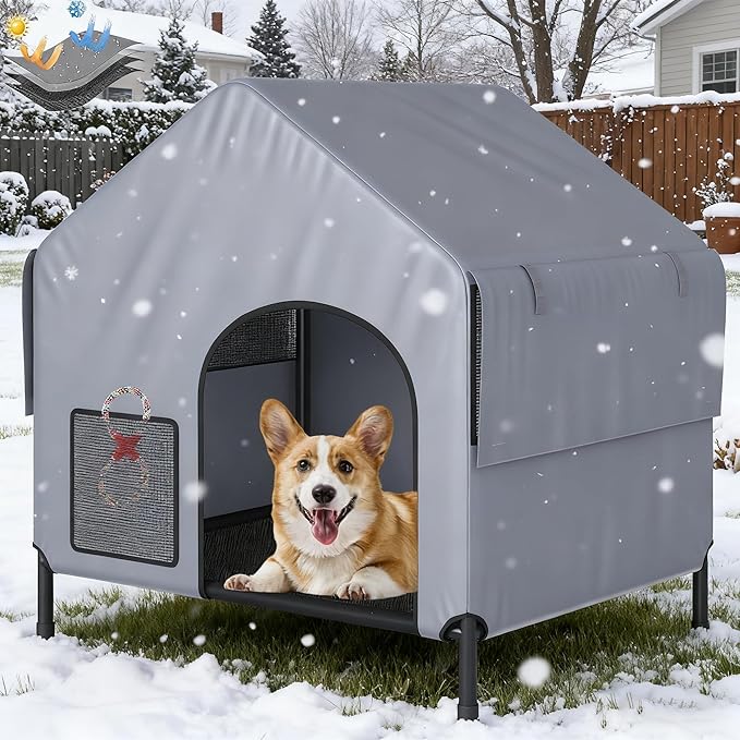 38" Warm Large Dog House for Outdoor&Indoor, Insulated Pet Shelter Tent for Small Medium Dogs, Outside Sun Rain Canopy Indoor Pet House for Cats Pigs Livestock with Rainproof Cover All Seasons
