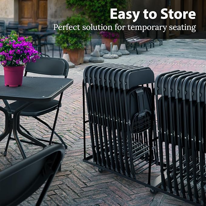 10 Pack Foldable Plastic Chair | Folding & Stackable | 350 lbs Capacity Steel Frame Seats for Indoor Outdoor | Commercial Use Events Wedding Party Bulk Picnic Kitchen Dining - Black