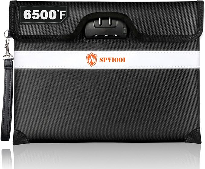 6500°F Upgraded Fireproof Document Bag with Lock, Fire proof Money Bag for Cash w. Zipper/Reflective Strip, 10 Layers of Heat Insulated Materials, Water Resistant Fireproof Bag for Documents, Fire Bag