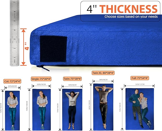 Extra Thick GAIALOOP 4 INCH Memory Foam Camping Mattress, Roll Up Floor Sleeping Mat Camp Cot Mattress Pad Travel Camping Couch Bed for Guest Adults Side Sleepers