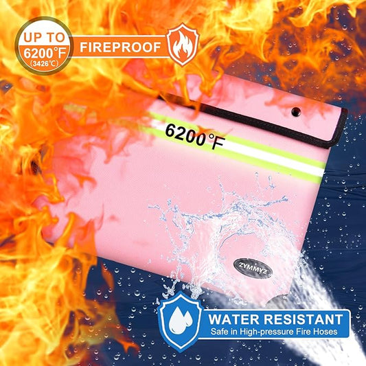 6200°F Upgraded Fireproof Document Bag with Waterproof Zipper,9 Layers of Heat Insulated Materials,Fireproof Money Bag for Cash,Valuables and Important Documents(Not Suitable for A4 Files)