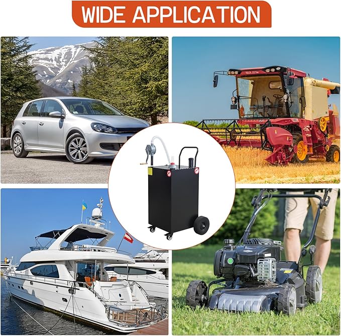 45 Gallon Fuel Caddy, Gas Storage Tank on 4 Wheels with Manual Transfer Pump, Gasoline Diesel Fuel Container for Cars, Lawn Mowers, ATVs, Boats