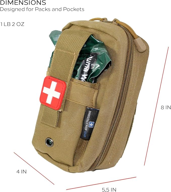 EPG Field First Aid Kit (IFAK) | 44 Piece | Compact Personal First Aid Kit | Backpacking, Camping, Emergency, Travel, Tactical, Go Bag, Bug Out Bag, 72 Hour Kit, Essentials, EDC, Survival IFAK (Tan)