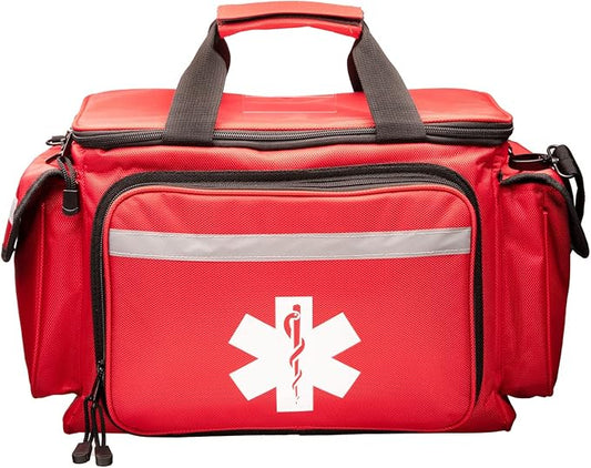 NOVAMEDIC Professional Red Empty Trauma First Aid Medical Bag, 15"x10"x9", Multi Compartment First Responder Carrier for EMT, Paramedics, Emergency and Medical Supplies Kit