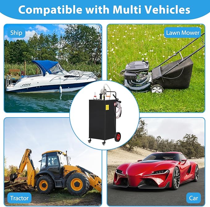 Upgraded 30 Gallon Fuel Caddy, Manual Hand Pump & Easy-Roll Wheels, Heavy-Duty UV-Resistant Steel Tank for Gas & Diesel, Portable Fuel Storage for Tractors, Mowers, Boats
