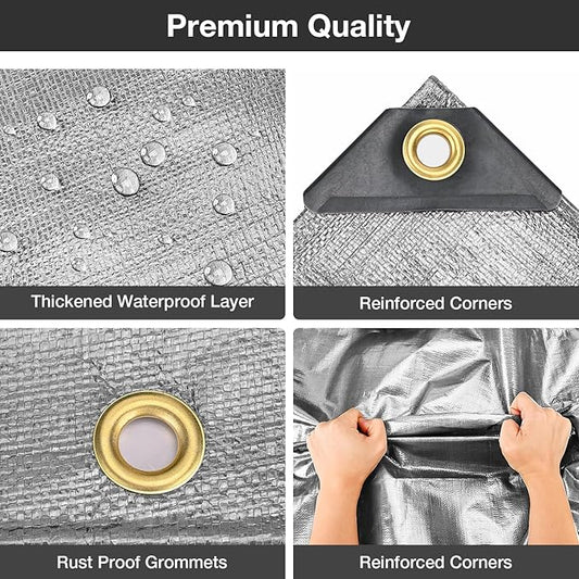 Tarp Waterproof 10 X 10 FT 16 Mil Heavy Duty Tarp Multipurpose Tarps Heavy Duty Waterproof Protective Cover UV All Weather Resistant for Shelter Camping, Green/Brown