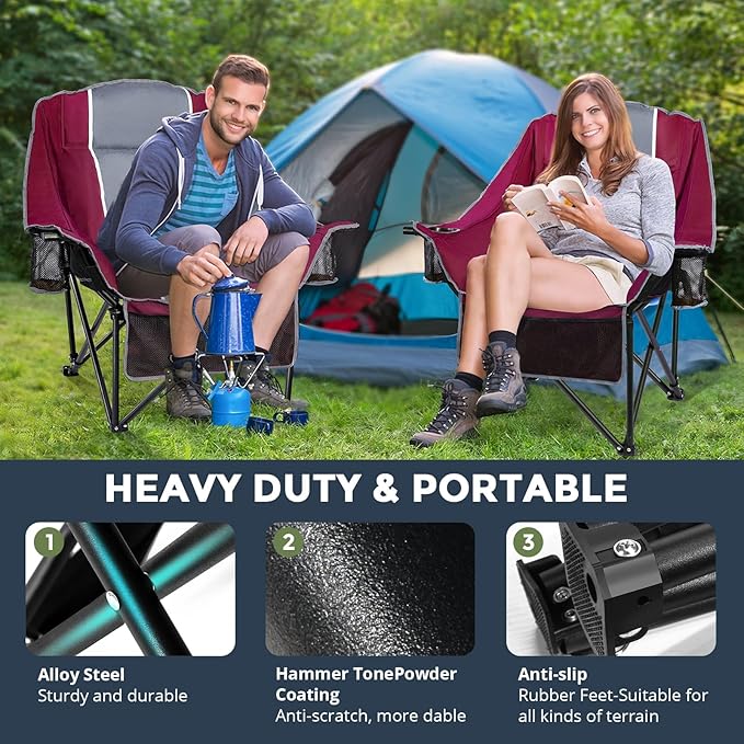 Oversized Folding Camping Chair for Adults Heavy Duty Padded Outdoor Chairs Big and Tall XL Picnic Chair with Cup Holders 400lb Capacity, Comfy for Lawn Sports and Outside Use