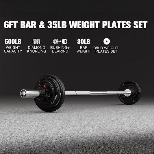 RitFit Barbell Weight Set - 4/6FT Olympic Barbell with Weight Plates (55-275LB Total) - Weightlifting Equipment for Squats, Curls, Deadlifts, Presses, Hip Thrusts