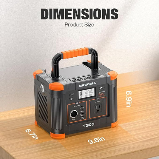 GRECELL 300W Portable Power Station 230.88Wh Solar Generator with USBC PD 60W, 110V Outlet Perfect for Camping, Outdoor Trips, Home Backup & Travel