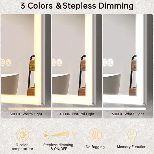 30"x32" Medicine Cabinet Mirror, LED Lighted Medicine Cabinet with Electrical Outlet&USB, Anti-Fog, 3 Colors Temperature Stepless Dimmable, Aluminum Cabinet for Storage and Mordern Decor
