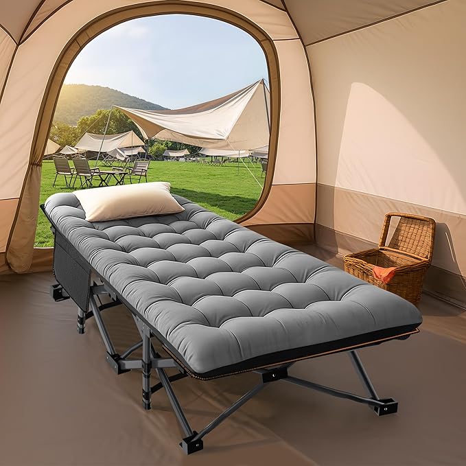 ABORON Camping Cot for Adult 28" Extra Wide, Heavy-Duty 1200D Oxford Cot for Sleeping, Portable Folding Camp Bed with Mat & Carry Bag