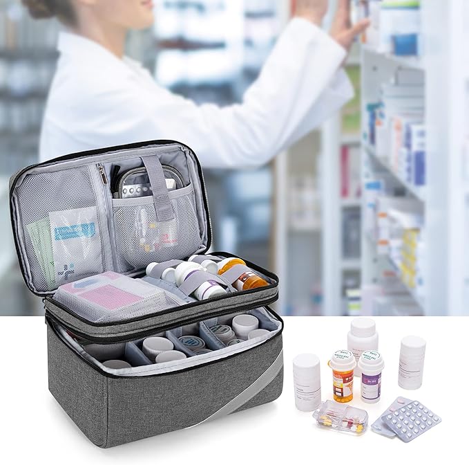 Trunab Medicine Storage and Organizer Bag Empty, Pill Bottle Organizer with Portable Small Pouch, Home First Aid Box for Emergency Medication, Supplements or Medical Kits (Bag Only)(Patent Design)