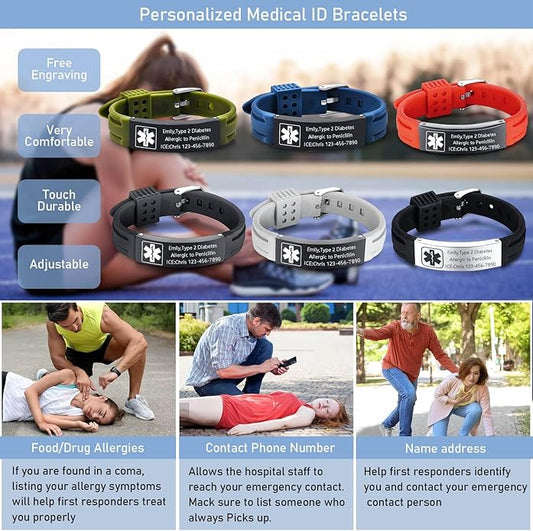 VNOX Medical Alert Bracelets for Men & Women Kids with Free Engraving Adjustable Stainless Steel Mesh Emergency Medical ID Bracelets Wristband