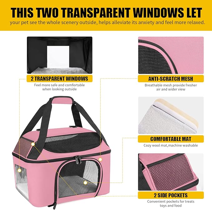 Cat Carrier Bag Backpack Dog Carrier for Pets Up to 20 Lbs Portable Breathable Collapsible Pet Carrier for Cats Kitten Puppy Small Dogs - Pink