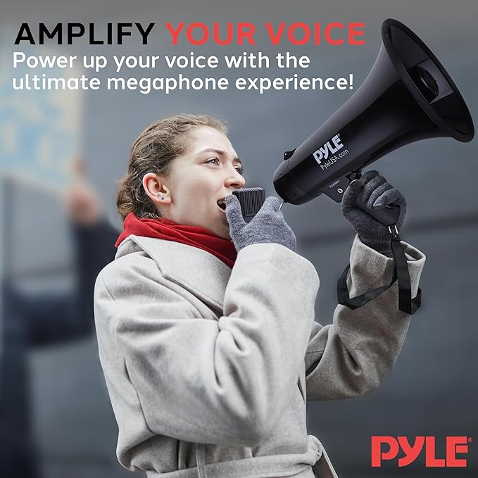 Pyle Megaphone Speaker PA Bullhorn Built-in Siren - Adjustable Volume Control & 1200Yard Range - for Football, Soccer, Baseball, Hockey & Basketball Cheerleading Fans & Coaches or for Safety Drills