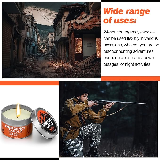 Chuarry 24 Pcs Emergency Candle Bulk 24 Hours Long Burning Survival Soy Wax Candles for Power Outages Survival Camping Hunting Outdoor Activities(Silver)