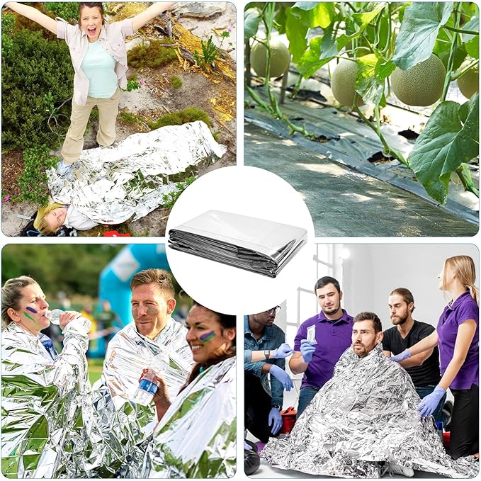 8 Pcs Emergency Mylar Thermal Blanket,High Reflectivity Survival Blanket,Reusable & Waterproof for Outdoor,Camping,Hiking,First Aid,Plant Growth,Garden Greenhouse (Silver)