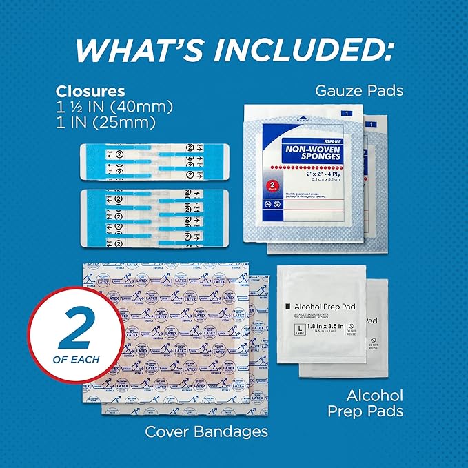 Clozex Emergency Laceration Closure & Kit FSA HSA Eligible Skin Closure Device Treat 5 Wounds Combined Up to 6 3/4" Includes Complete Kit to Clean, Close, & Cover Injuries Without Stitches